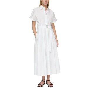 Elegant White Belted Shirt Dress